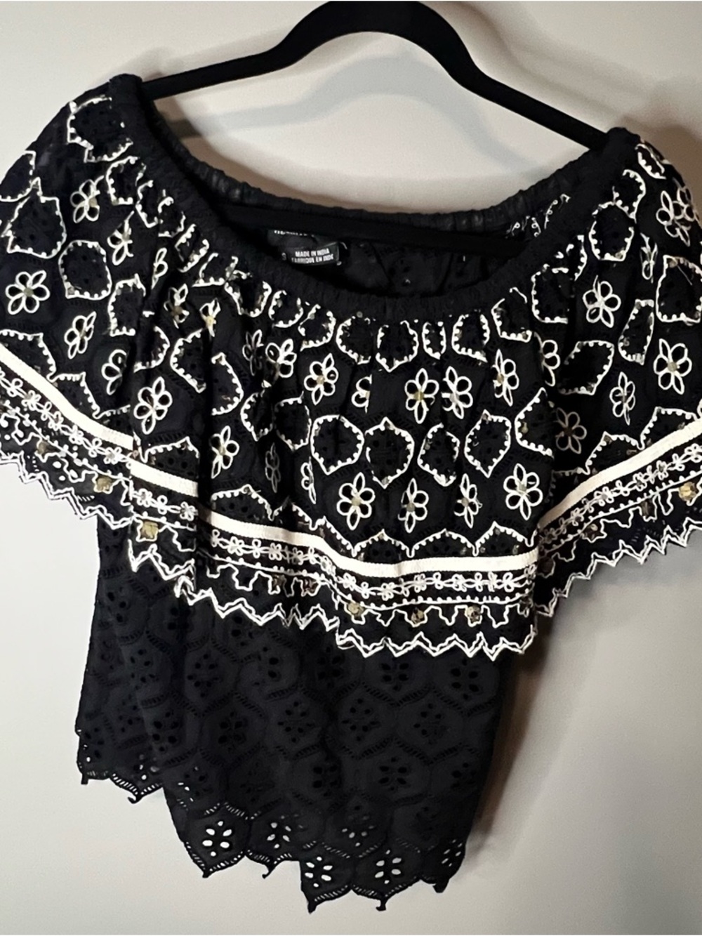 Black Embroidered Off-Shoulder Women’s Top